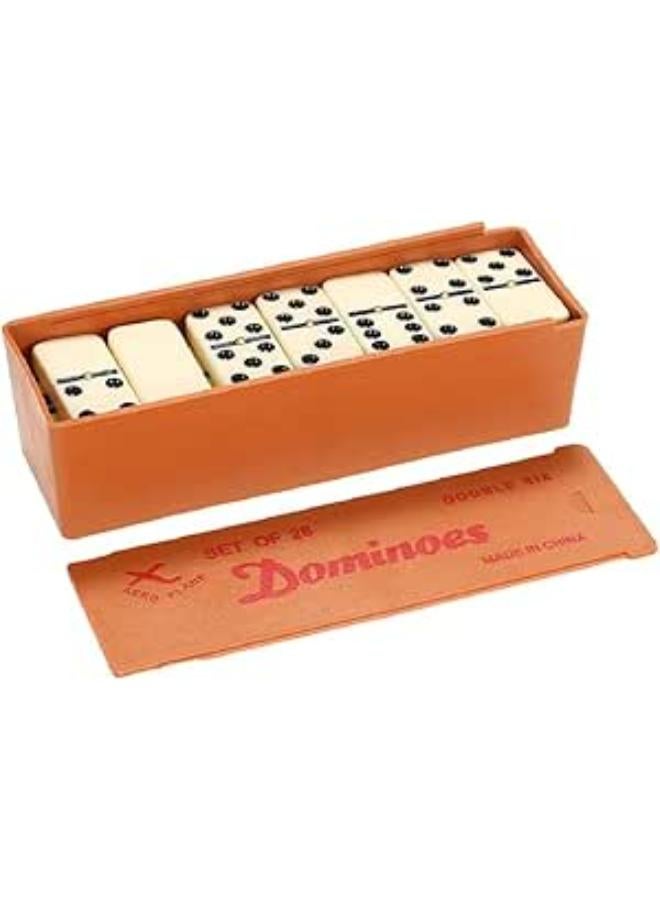 Classic Domino Set, 28 Pieces, Wooden Box, Beige and Black